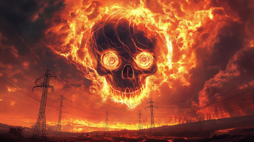 Apocalyptic Storm: Skull Shape, Fiery Energy Swirls