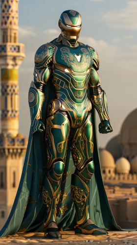 Arabic Iron Man in Gold and Blue Armor