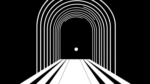 Archway with straight lines, light at end, symmetrical