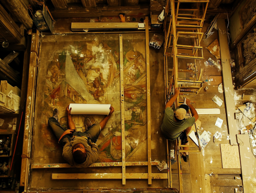 Artist paints chapel ceiling with realistic cinematic style