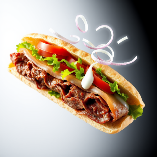 Artistic Ad of a Flying Doner Kebab Sandwich