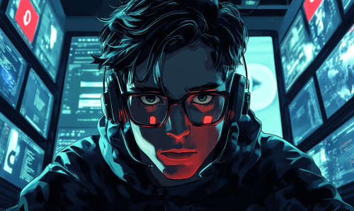 Artistic illustration in anime style on cybersecurity for YouTube.