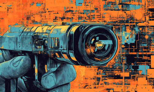 Artistic illustration of YouTube security features, techy style.