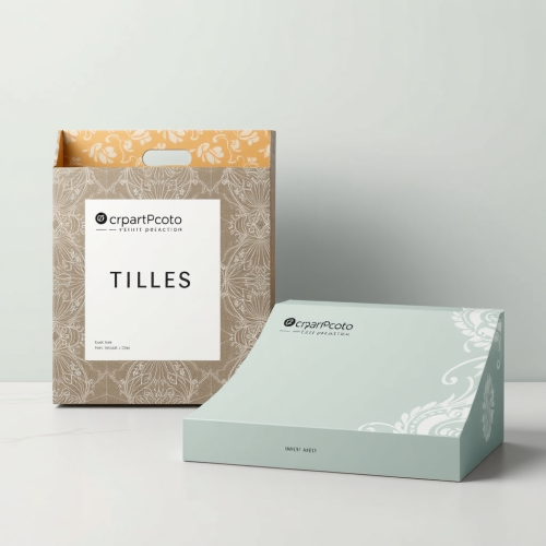 Artistic packaging for durable ceramic tiles, eco-friendly materials.