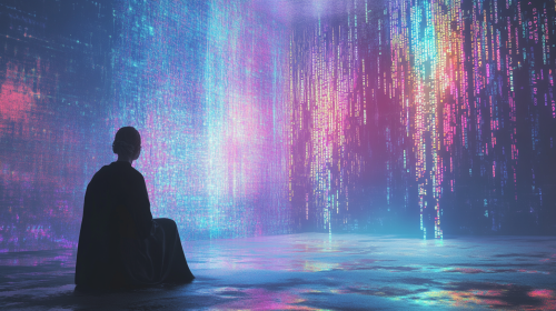 Artistic web chat window with neon lights theme.