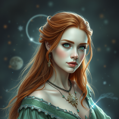 Astromancer Girl with Copper Hair in Fantasy World