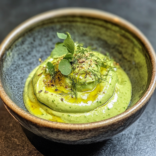 Avocado cream with koriander and lime in bowl