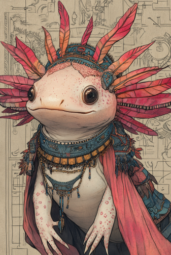 Axolotl in Aztec Costume - Fantasy Illustration