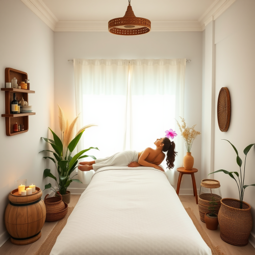 Ayurvedic massage in white room with Indian girl