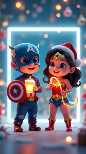 Baby Heroes Celebrating Christmas in Futuristic Cube