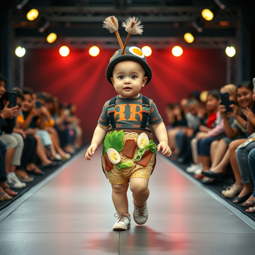 Baby Showcases Ramen-Themed Outfit on Runway