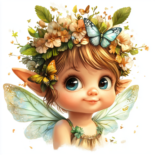 Baby fairy with butterfly headband, hand-drawn digital art.