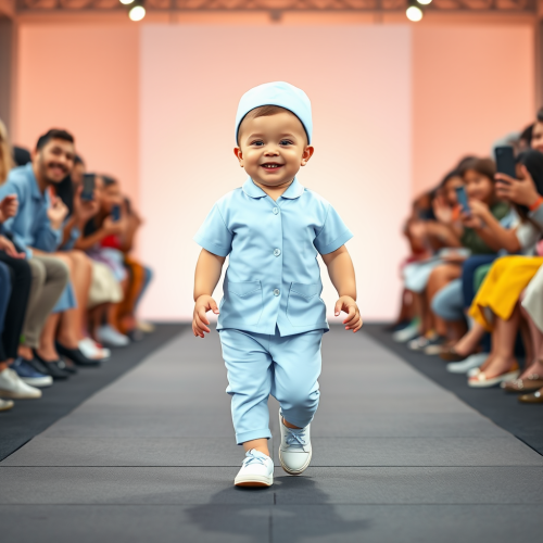 Baby in Nurse Uniform Charms Runway Audience