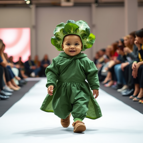 Baby in Trendy Outfit Struts on Runway