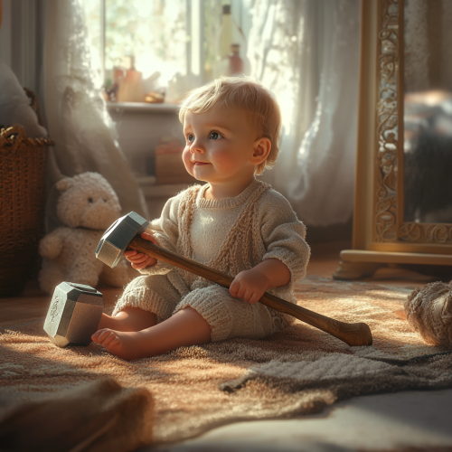 Baby with Thor’s Hammer in a Cozy Room