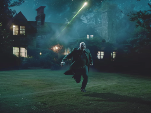 Bald Lex Luthor sees green meteor in sky.