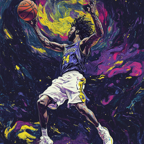 Basketball player in cool clothes dunking ball art