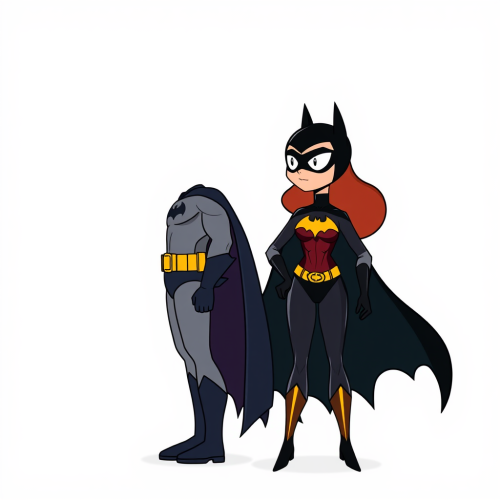 Batman and Batwoman: Minimalist Side View Cartoon