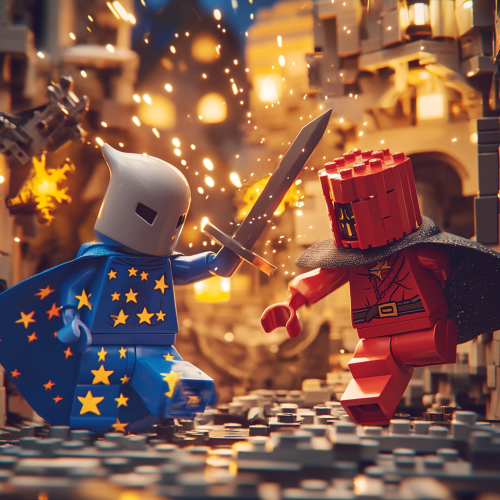 Battle of Blue Robe vs. Lego Knight in 4K Cityscape