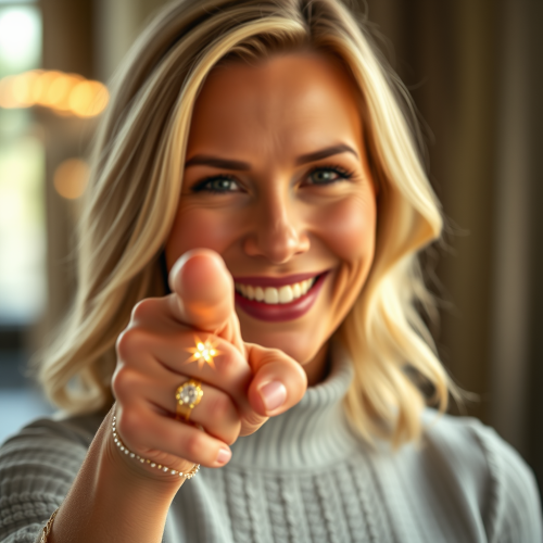Beautiful 40-year-old woman smiling with elegant ring