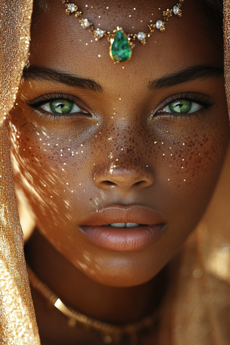 Beautiful African Woman in Green Gemstone Jewelry