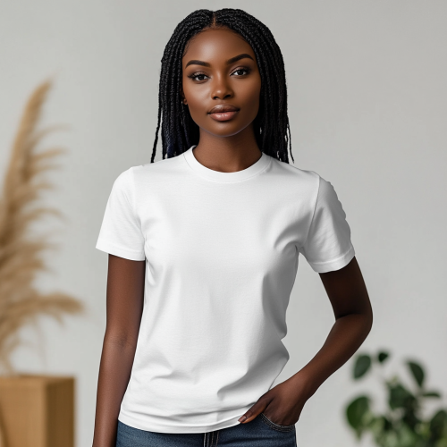 Beautiful Black Haired Model Wearing White T-Shirt
