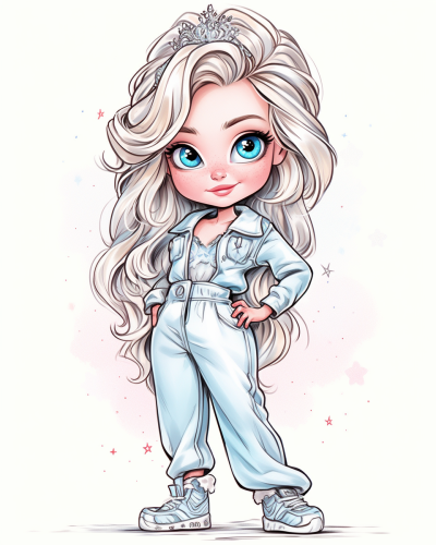 Beautiful Fashion Kawaii Girl in Silver Blue