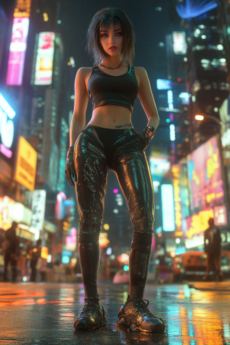 Beautiful Female Cyberpunk Character in Cyberpunk City