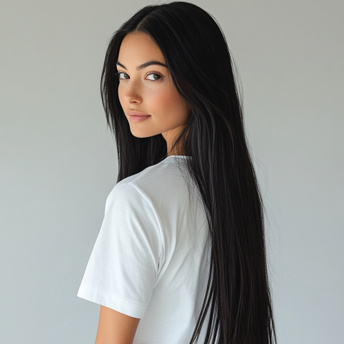 Beautiful Girl in White Shirt with Long Hair