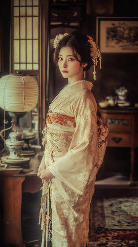 Beautiful Japanese Woman in 19th Century Study
