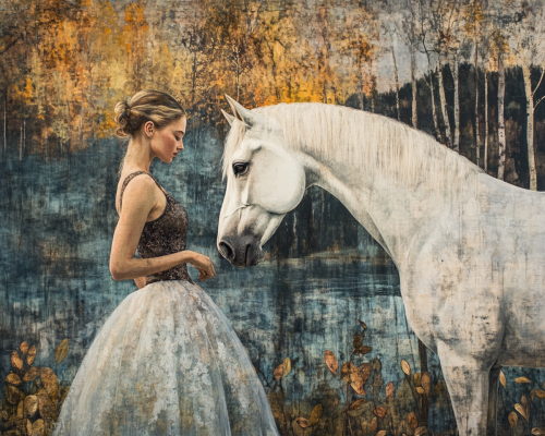 Beautiful ballerina and horse in Nordic autumn scene