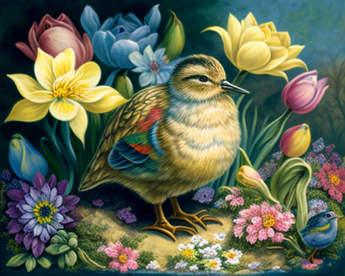 Beautiful bird among blooming flowers exudes elegance peacefully