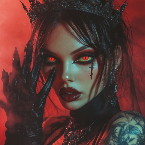 Beautiful female vampire with colorful eyes and tiara.