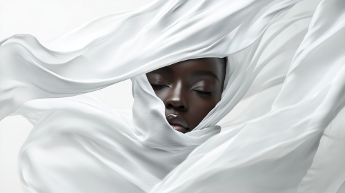 Beautiful model in flowing silk dress