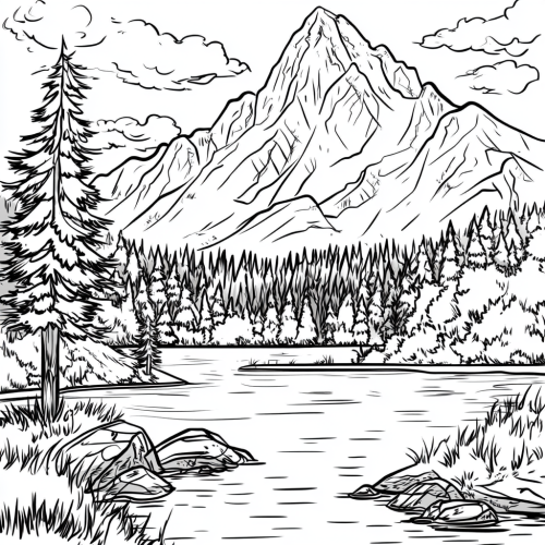 Beautiful national park with mountain landscapes in cartoon style.