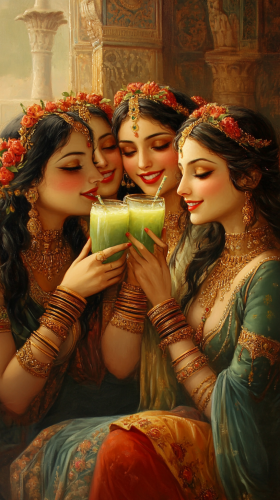 Beautiful women drinking soursop juice in ancient Persian painting. Beautiful women drinking soursop juice in ancient Persian painting.