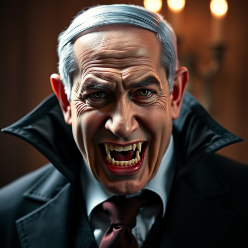 Benjamin Netanyahu dressed as Dracula for Halloween.