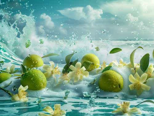 Bergamot Fruits and Neroli Flowers by the Ocean