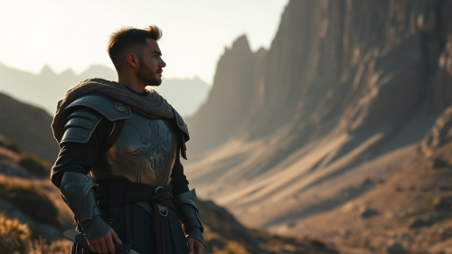 Bible Warrior Gazing at Mountain Terrain