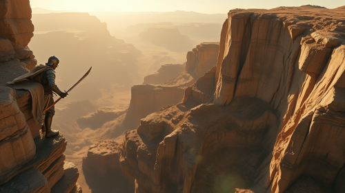 Bible Warrior Overlooks Canyon from High Cliff