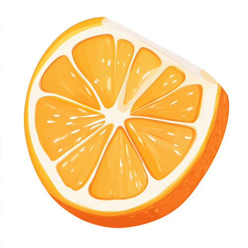 Big Slice of Orange with Cartoon Style on White Background