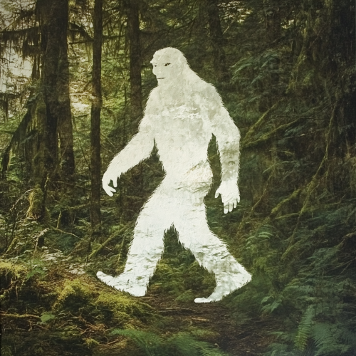 Bigfoot walking through forest in Pacific Northwest
