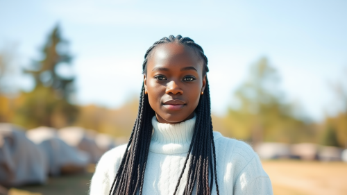 Black Model in White Crew Neck Sweater Outdoors