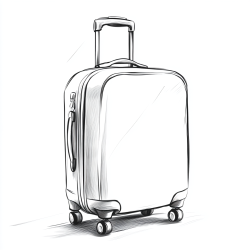 Black and white front-view sketch of minimalist suitcase.