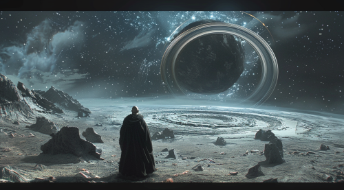 Black hole in sky with god surrounded by rings