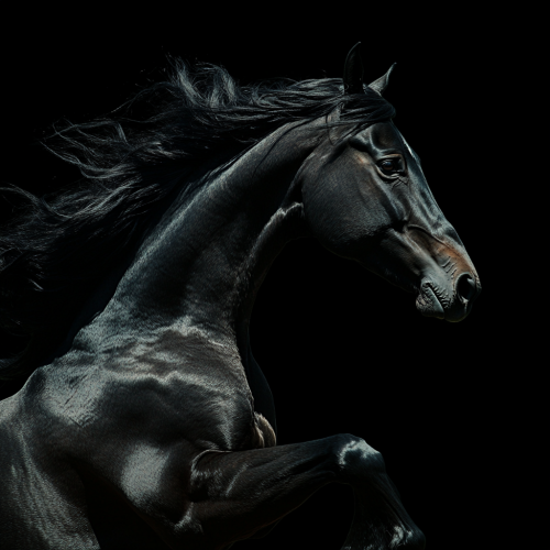Black horse soaring wind mane epic hyperrealistic photo