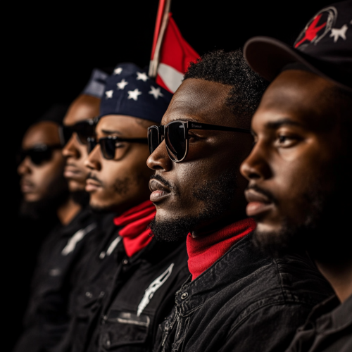 Black workers in US flag-themed hyperealistic photography 