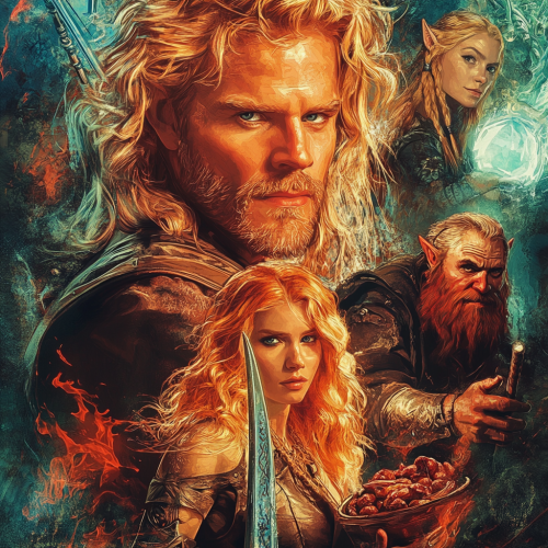 Blonde man, elf woman, fire genasi, lute elf, dwarf eating, halfling with sword. Blonde man, elf woman, fire genasi, lute elf, dwarf eating, halfling with sword.