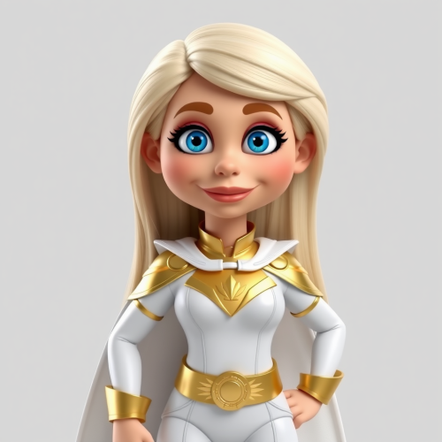 Blonde superhero with gold and white costume.