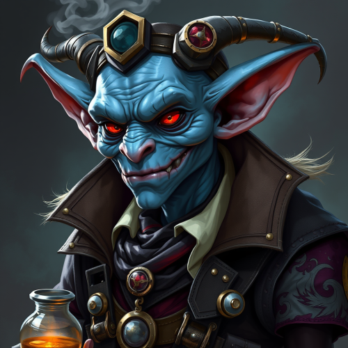 Blue Goblin Alchemist in Steampunk Style